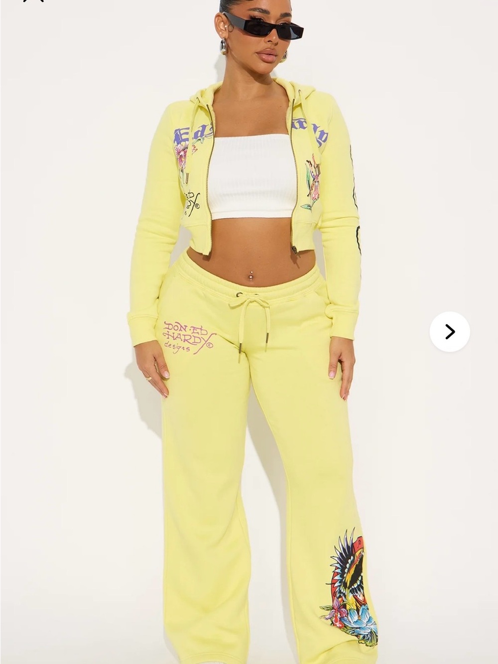 Ed Hardy Phoenix/Orchid Lemon Yellow Wide Leg Sweatpants